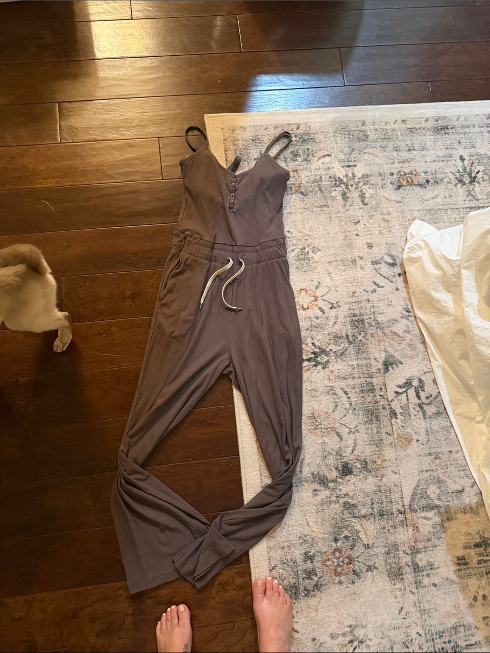 Vuori Drawstring Jumpsuit in Taupe